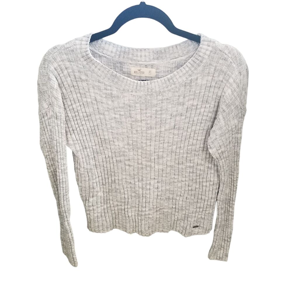 Hollister Womens Sz XS Gray Solid Long Sleeve Ribbed Cropped Top